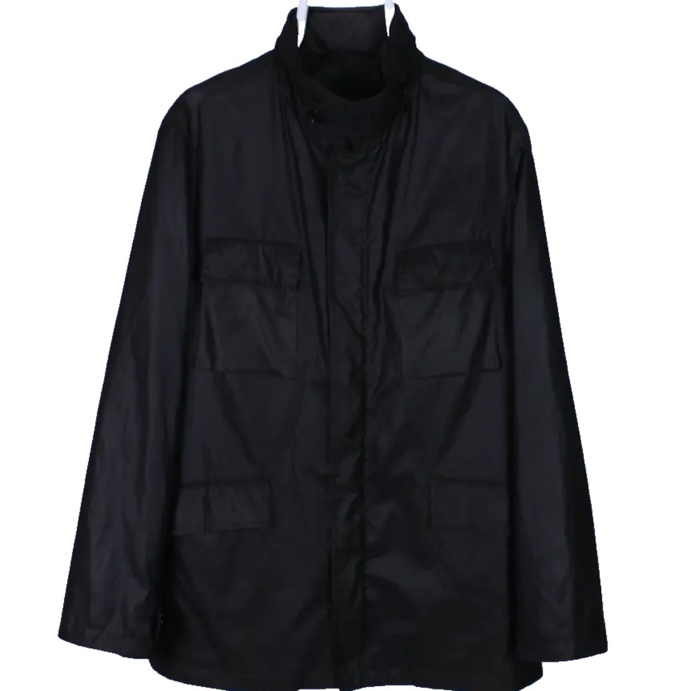 Canali Men's Medium 48 Jacket Coat Pockets Black Hooded Italian Cotton Polyester